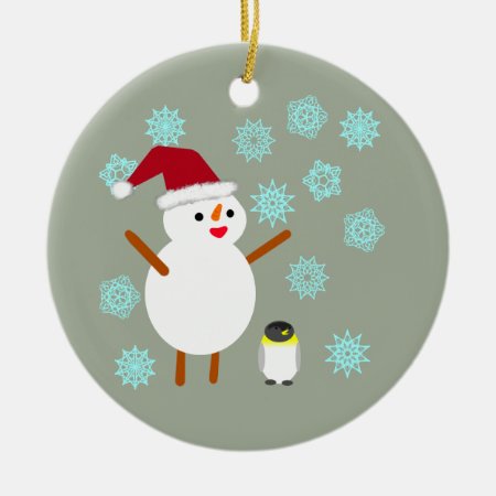 Snowman And Penguin Ceramic Ornament