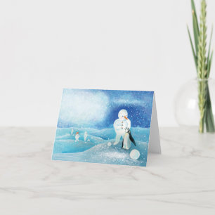  Snowman and Penguin Illustration Card