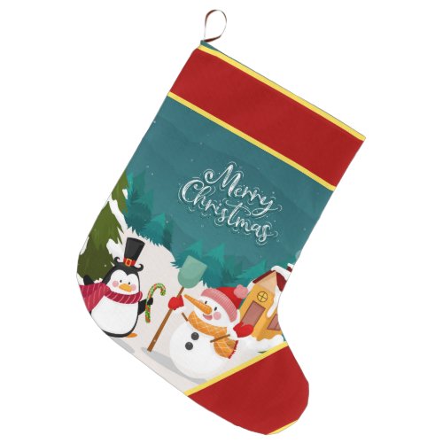 Snowman and penguin  large christmas stocking