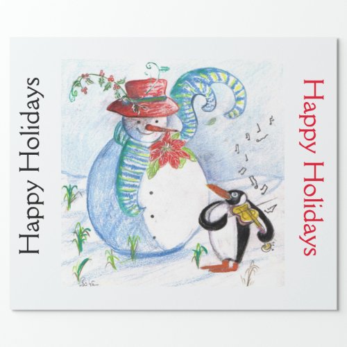 SNOWMAN AND PENGUINS SERENADE Christmas Wrapping Paper