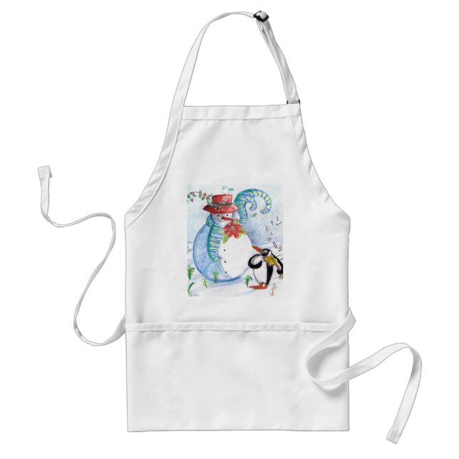 SNOWMAN AND PENGUIN'S WINTER SERENADE ADULT APRON (Front)