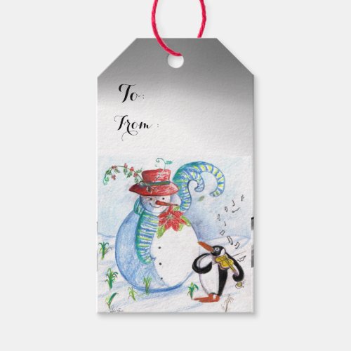 SNOWMAN AND PENGUINS WINTER SERENADE GIFT TAGS