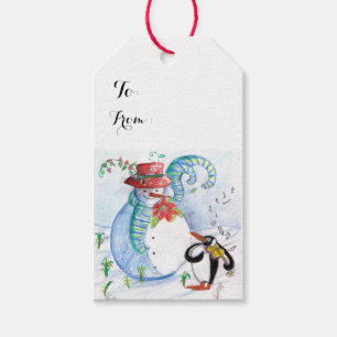 SNOWMAN AND PENGUIN'S WINTER SERENADE GIFT TAGS