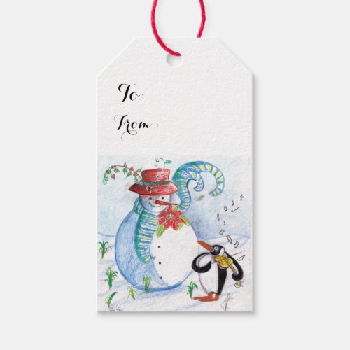 SNOWMAN AND PENGUINS WINTER SERENADE GIFT TAGS