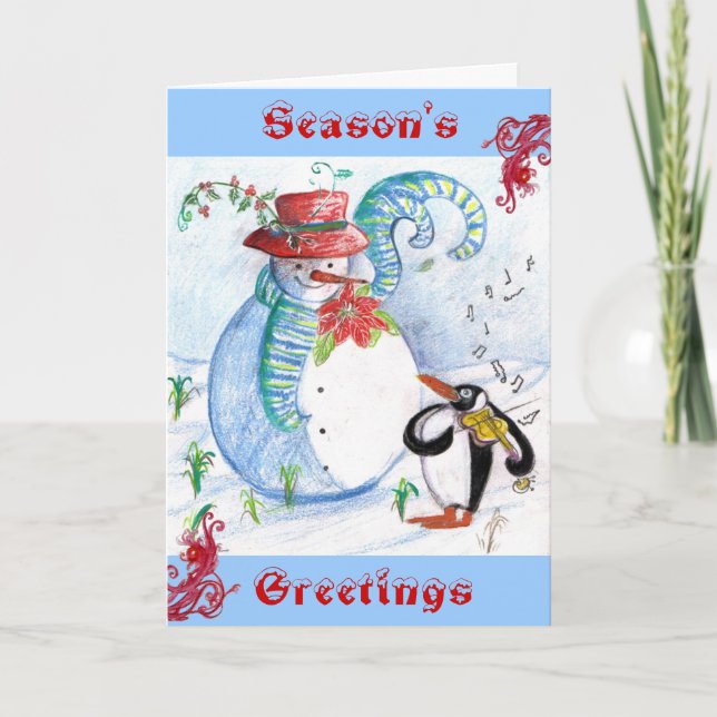 SNOWMAN AND PENGUIN'S WINTER SERENADE HOLIDAY CARD (Front)