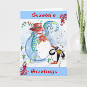 SNOWMAN AND PENGUIN'S WINTER SERENADE HOLIDAY CARD