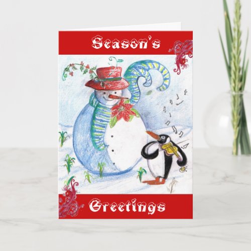 SNOWMAN AND PENGUINS WINTER SERENADE HOLIDAY CARD