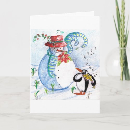 SNOWMAN AND PENGUINS WINTER SERENADE HOLIDAY CARD