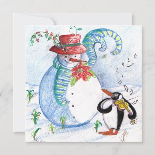 SNOWMAN AND PENGUINS WINTER SERENADE HOLIDAY CARD