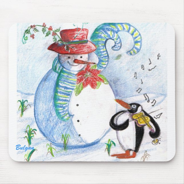 SNOWMAN AND PENGUIN'S WINTER SERENADE MOUSE PAD (Front)