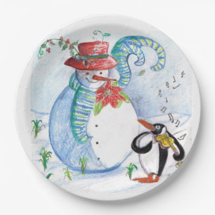 SNOWMAN AND PENGUIN'S WINTER SERENADE  PAPER PLATES