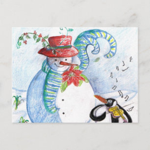 SNOWMAN AND PENGUIN'S WINTER SERENADE POSTCARD