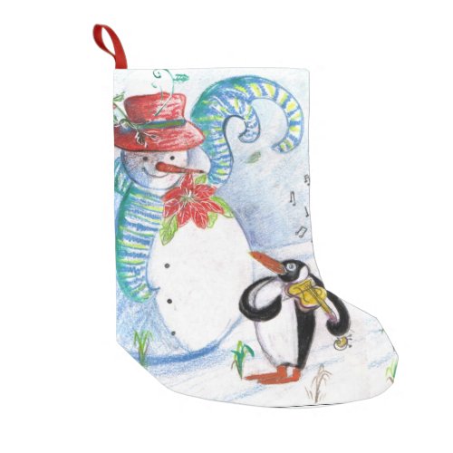 SNOWMAN AND PENGUINS WINTER SERENADE SMALL CHRISTMAS STOCKING