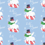 Snowman and Peppermint Blue Wrapping Paper<br><div class="desc">A delightedly illustrated snowman gleefully slides down a snowy hill,  atop a candy cane peppermint.</div>