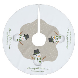 Snowman And Personalizable Family Name Christmas Brushed Polyester Tree Skirt