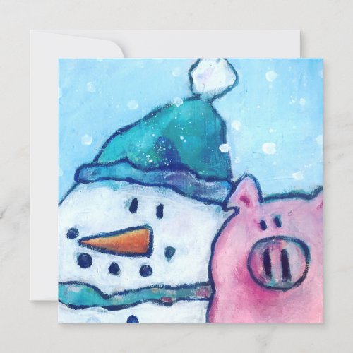 Snowman and Pig flat Holiday Card