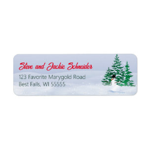 Snowman and Pine Trees Address Label
