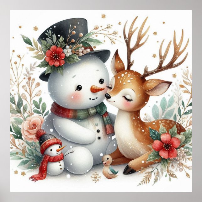 Snowman And Reindeer Friends Poster (Front)