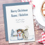 Snowman and Reindeer Snowy Text Personalized Holiday Card