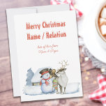 Snowman and Reindeer Snowy Typography Personalized Holiday Card<br><div class="desc">personalized Christmas card with cute design and snowy typography. The design features snowman and reindeer with warmly lit cabin in the snow. All of the wording is easy to edit,  so you can make your cards completely individual.</div>