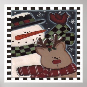 Snowman And Rudolph Poster by christmas_tshirts at Zazzle