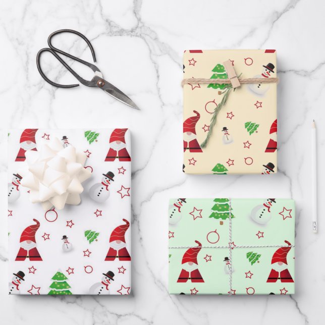 Snowman And Santa Claus Wrapping Paper Sheets (Front)