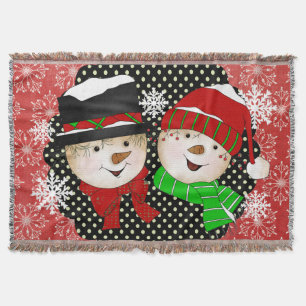 Snowman and Snow Lady Snowflakes Holiday Throw Throw Blanket