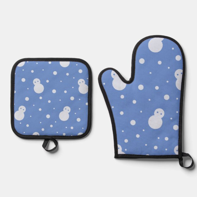 Snowman and Snow Oven Mitt & Pot Holder Set (Front)