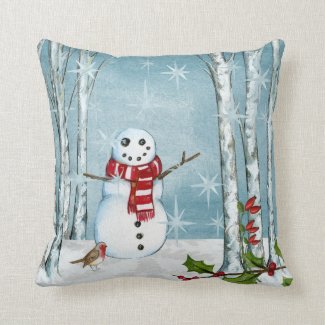 Snowman and Snow Throw Pillow