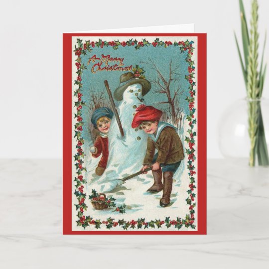 Snowman and Snowballs Vintage Christmas Card | Zazzle.com