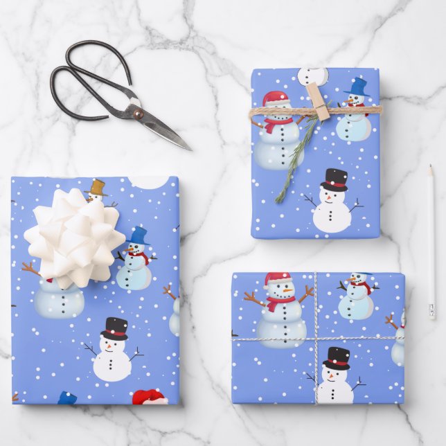Snowman and Snowfall Wrapping Paper Sheets (Front)