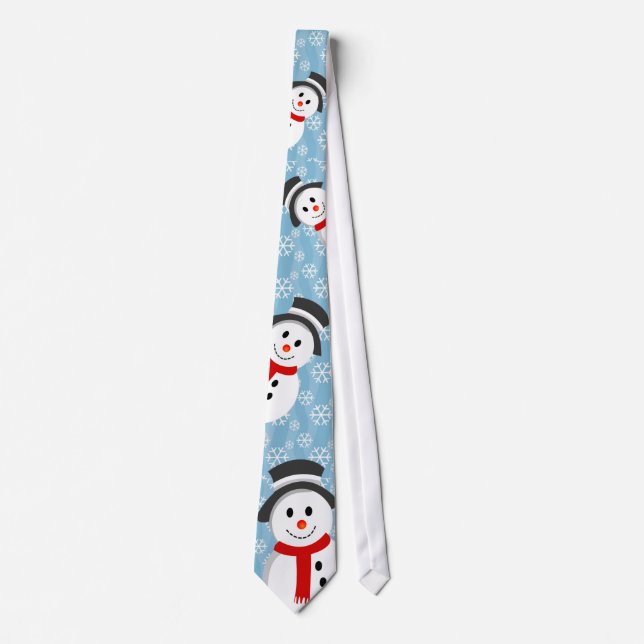 Snowman and Snowflake Pattern Neck Tie (Front)