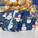 Snowman and Snowflakes Blue Pattern Wrapping Paper