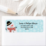 Snowman And Snowflakes Label<br><div class="desc">Give your holiday cards a bit of winter wonderland with this cute snowman round return address labels. The background includes snowflakes falling from the blue sky. The modern text you see for your name and address are templates for you to customize. Send Mr. Snowman to family and friends.</div>