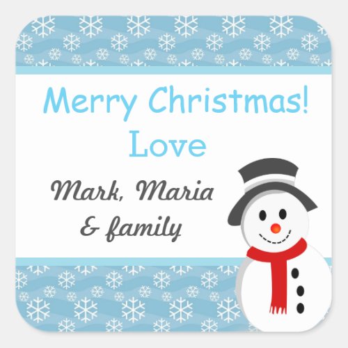 Snowman and Snowflakes Personalised Square Sticker