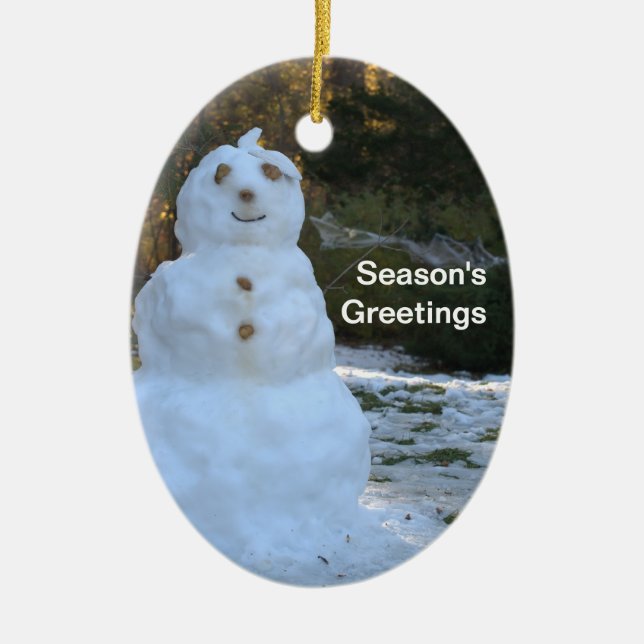 Snowman and Snowlady Reversible  Ceramic Ornament (Front)