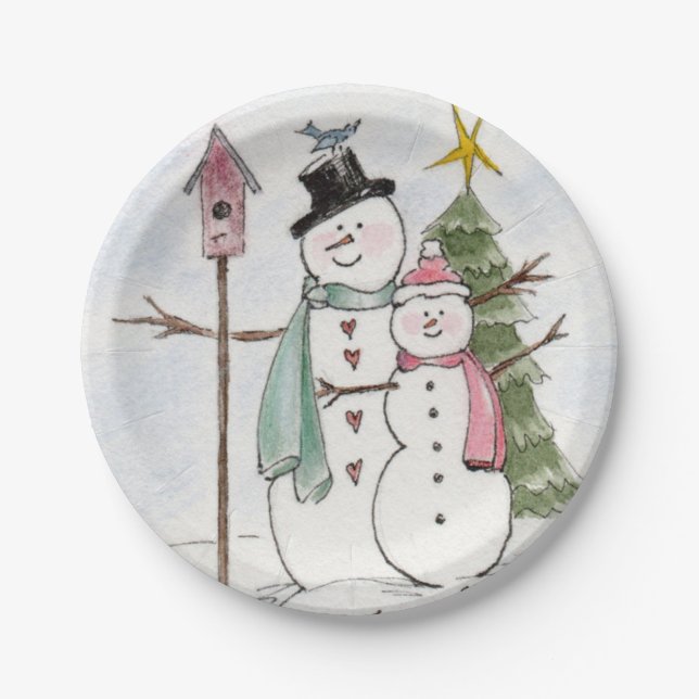 SnowMan and SnowLady Together in the Magic  Paper Plates (Front)