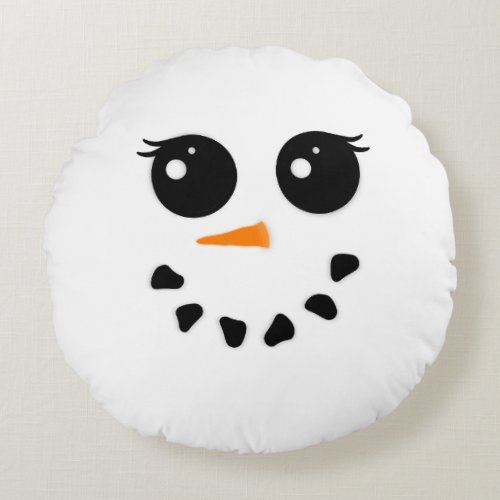 Snowman and Snowoman Face Christmas Round Pillow