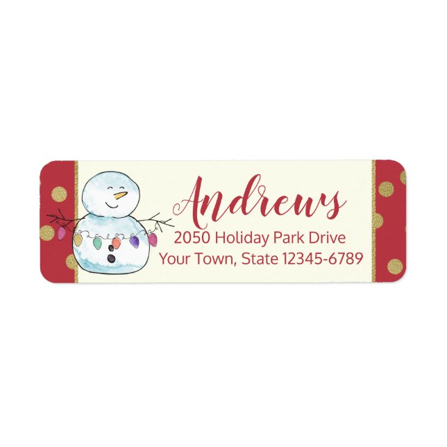 Snowman and String lights Address Label (Front)