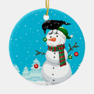 Snowman and The Raven Christmas Ceramic Ornament
