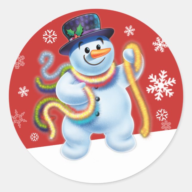 Snowman and tinsel Christmas sticker (Front)