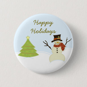 Snowman and Tree Christmas Button