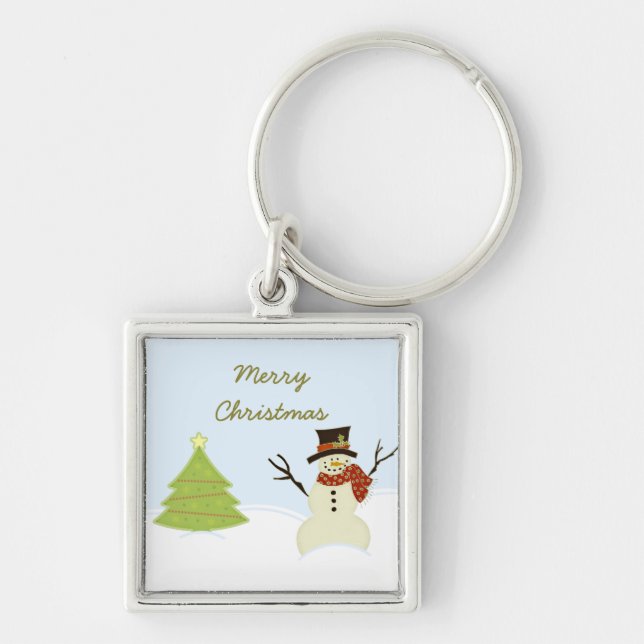 Snowman and Tree Christmas Premium Keychain (Front)