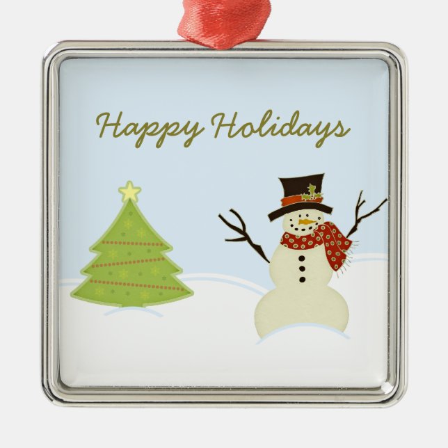 Snowman and Tree Christmas Premium Ornament (Front)