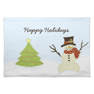 Snowman and Tree Cloth Placemat