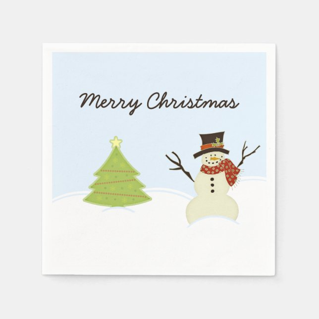 Snowman and Tree Paper Napkins (Front)