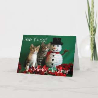 Snowman and Two Cute Kittens Card