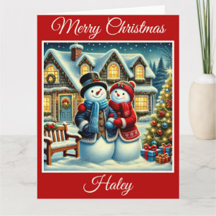 Snowman and Wife on Christmas Eve Card