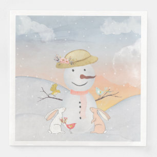 Snowman and Winter Woodland Friends Paper Dinner Napkins