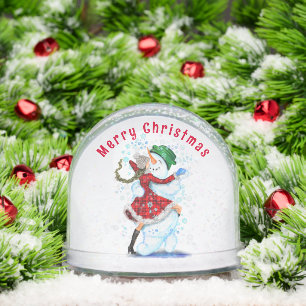 Snowman and Woman Dancers Christmas Snow Globe